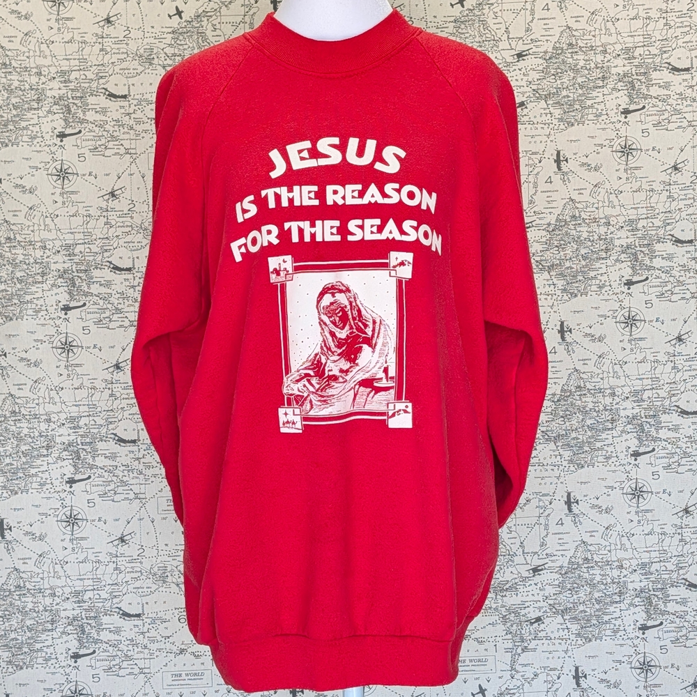 Vintage 90s Fruit of the Loom Red Christmas Crewneck Sweatshirt Size XL